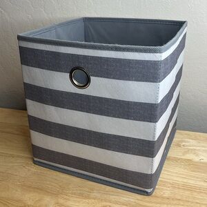 2 Striped Gray and White Storage Bins